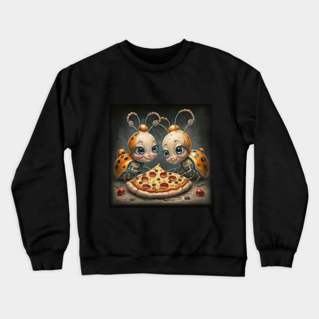 Funny cute ladybugs eating pizza gift ideas Crewneck Sweatshirt by WeLoveAnimals